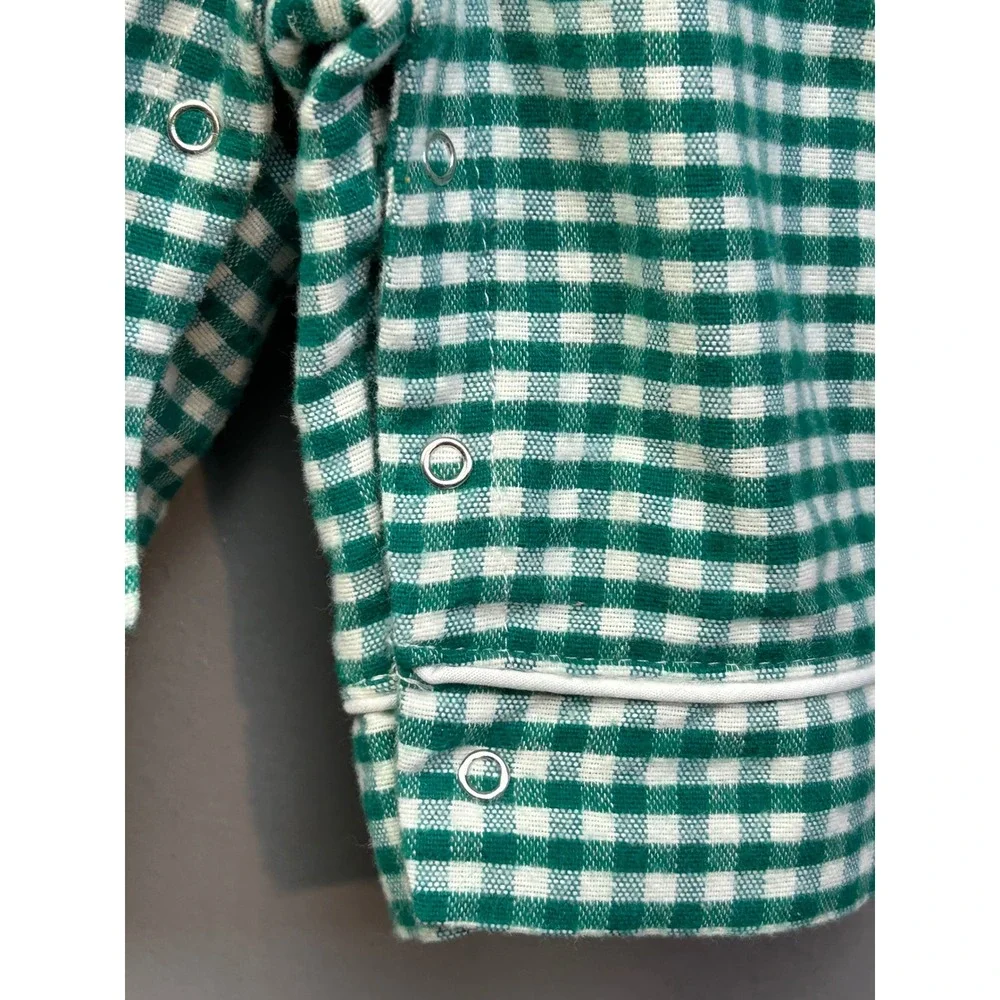 Petite Plume Pajamas Unisex 3/6M Green Gingham One Piece Button Snap Romper